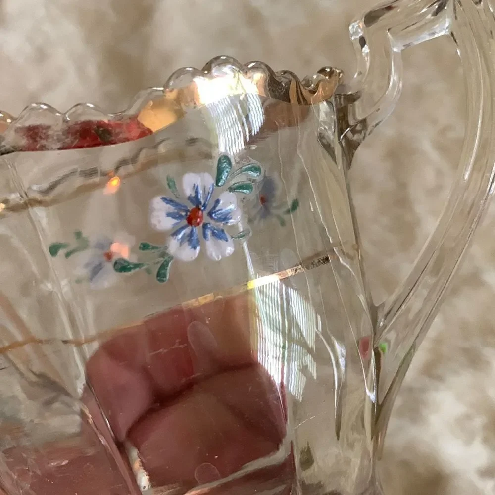 Sugar Bowl Crystal Gold Leaf  Heavy Glass Hand Painted Vintage
